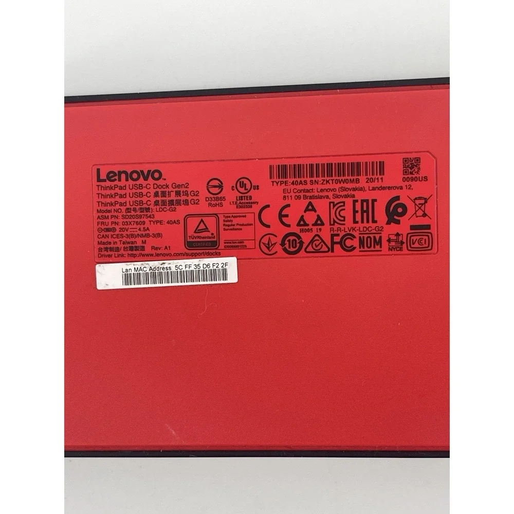 Lenovo ThinkPad USB-C Dock Gen 2 40AS Docking Station HDMI DP USB-C Pro No Cable